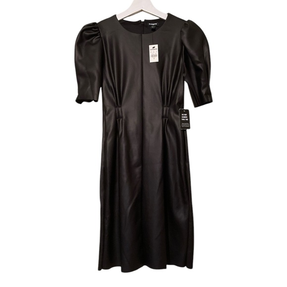 EXPRESS Puff Sleeve Vegan Leather Dress NEW - Picture 2 of 5